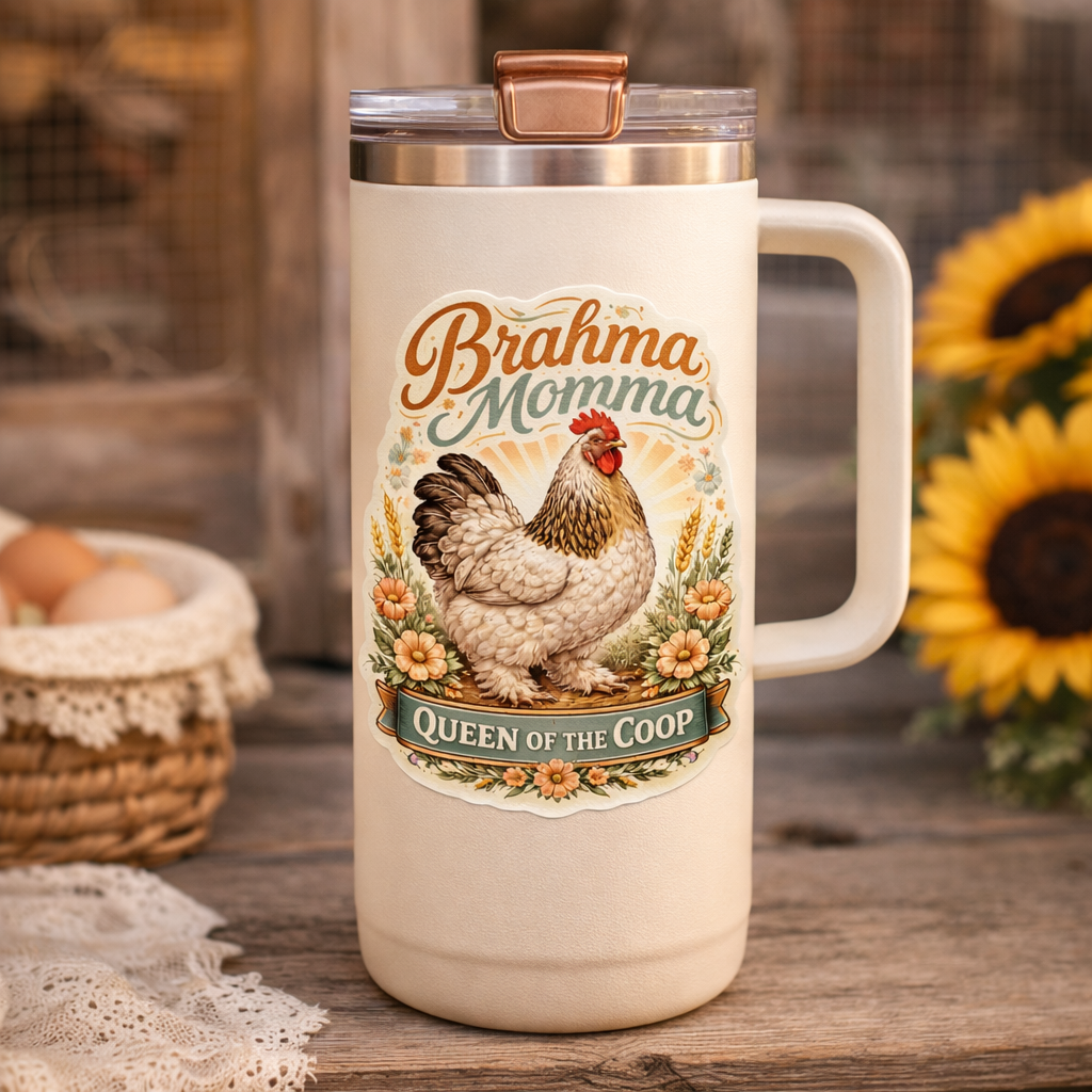 Brahma Momma Chicken Sticker – Queen of the Coop Hen Decal (3”)