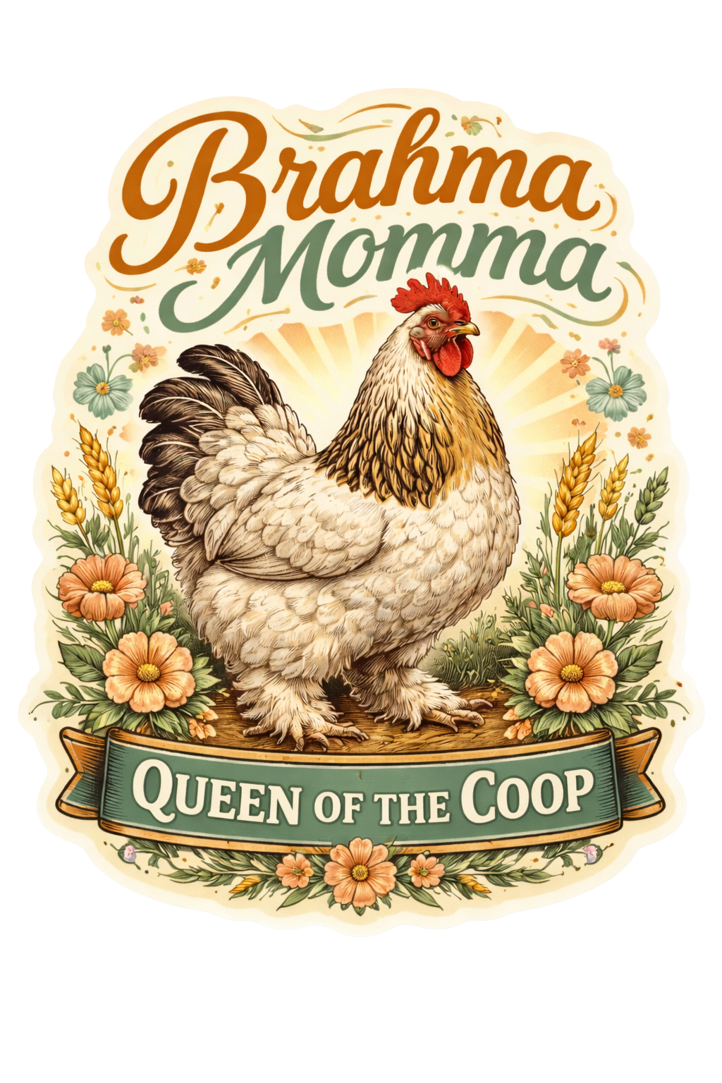 Brahma Momma Chicken Sticker – Queen of the Coop Hen Decal (3”)