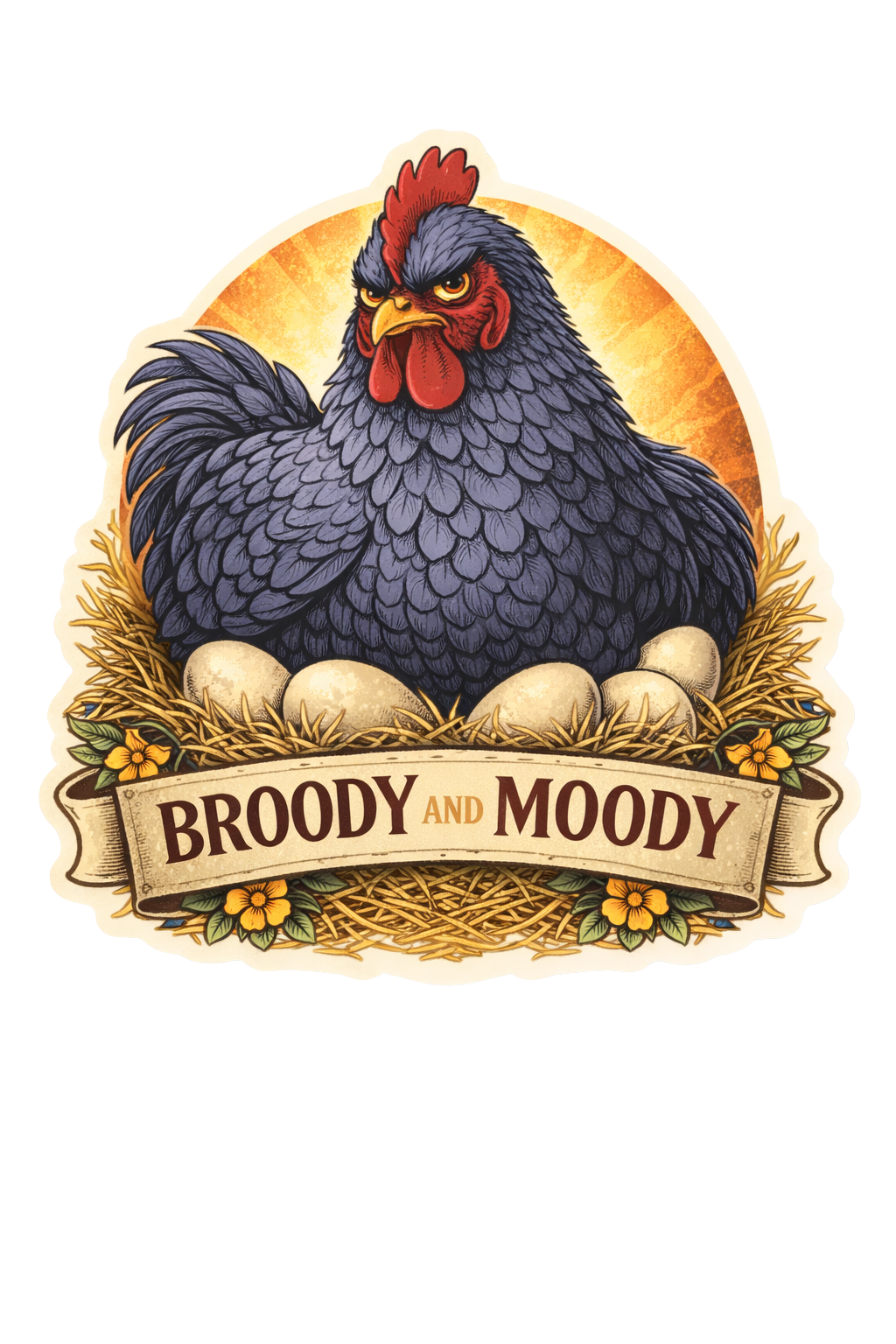 Broody and Moody Chicken Sticker – Funny Hen Decal (3”)