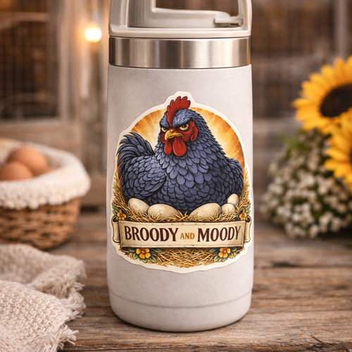 Broody and Moody Chicken Sticker – Funny Hen Decal (3”)