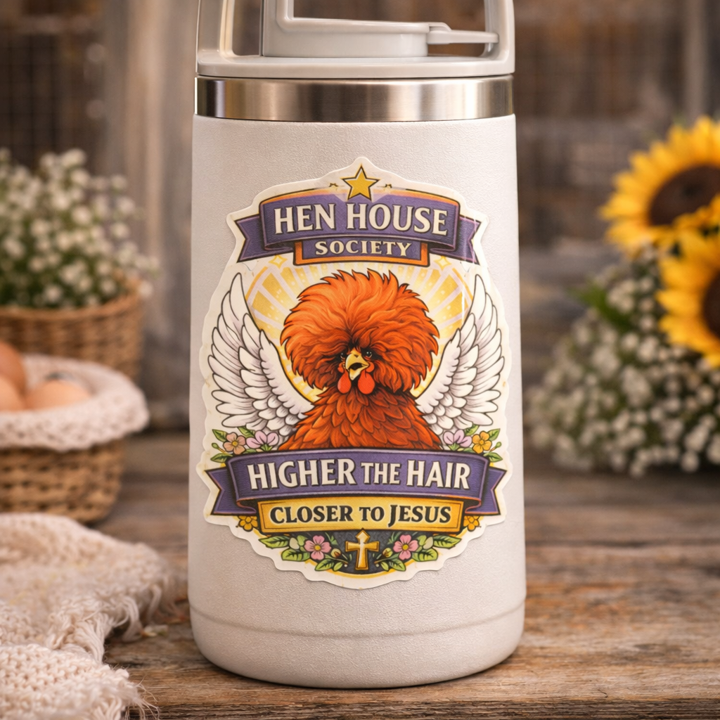 Higher the Hair Closer to Jesus Sticker – Funny Chicken Decal (3”)