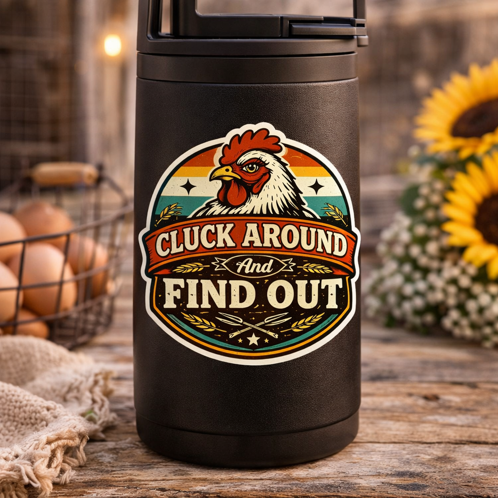 Cluck Around & Find Out Chicken Sticker – Funny Sassy Hen Decal (3”)