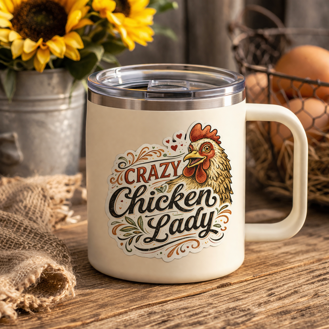 Crazy Chicken Lady Sticker – Funny Chicken Lover Decal (3”)