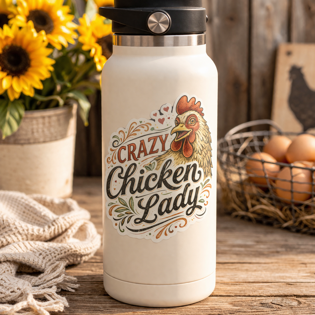 Crazy Chicken Lady Sticker – Funny Chicken Lover Decal (3”)