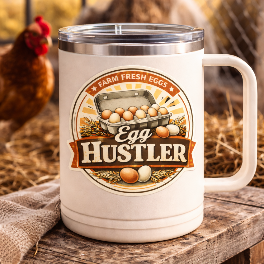 Egg Hustler Sticker – Farm Fresh Eggs Chicken Decal (3”)