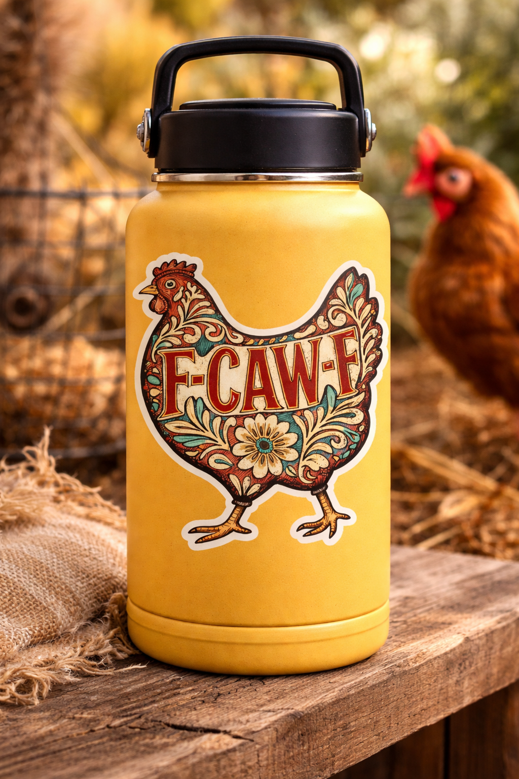 F-CAW-F Tooled Chicken Sticker – Funny Cluck Around Decal (3”)