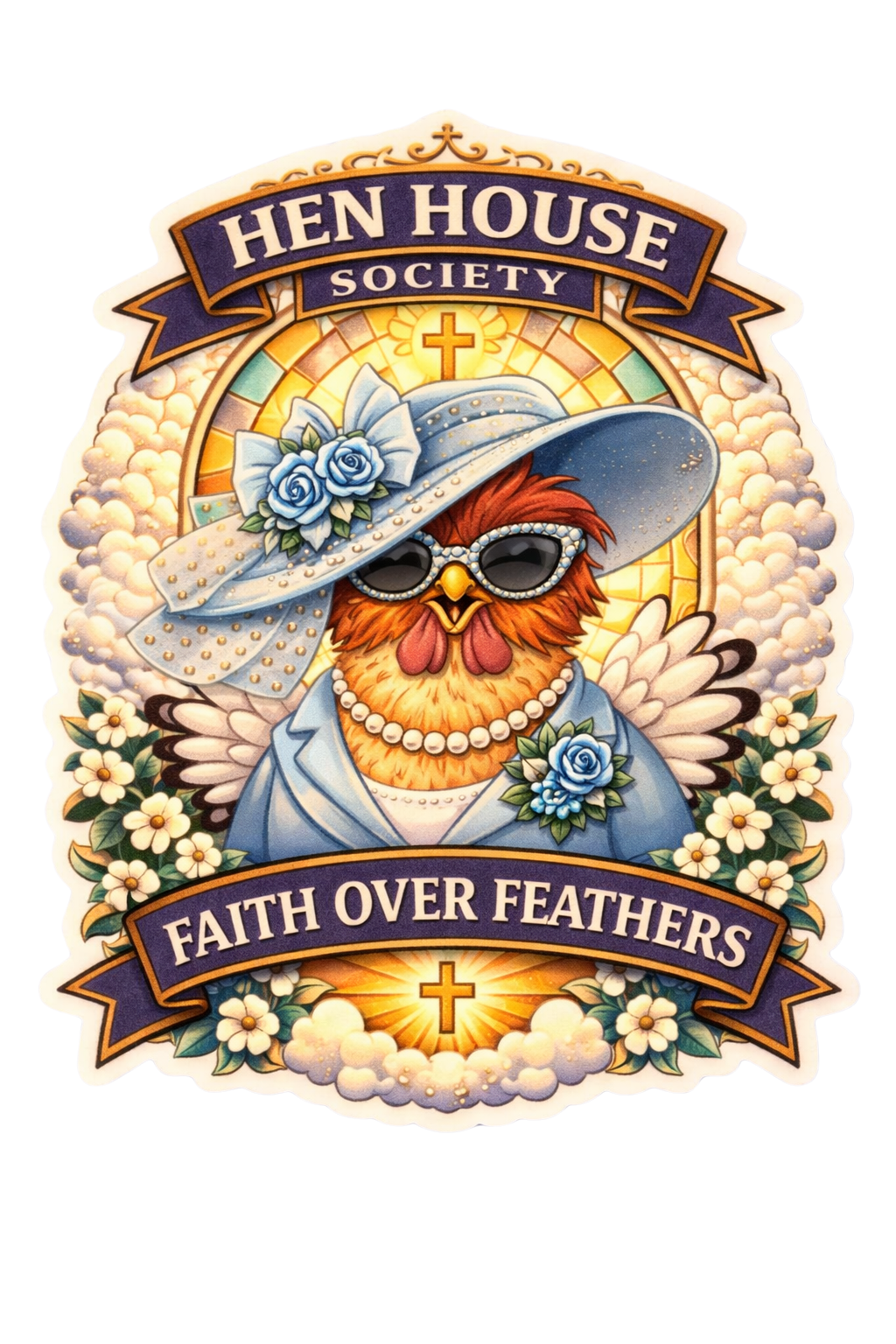 Faith Over Feathers Sticker – Christian Chicken Decal (3”)