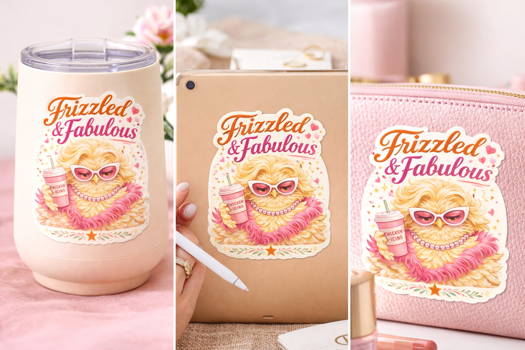 Frizzled & Fabulous Chicken Sticker – Cute Funny Hen Decal (3”)