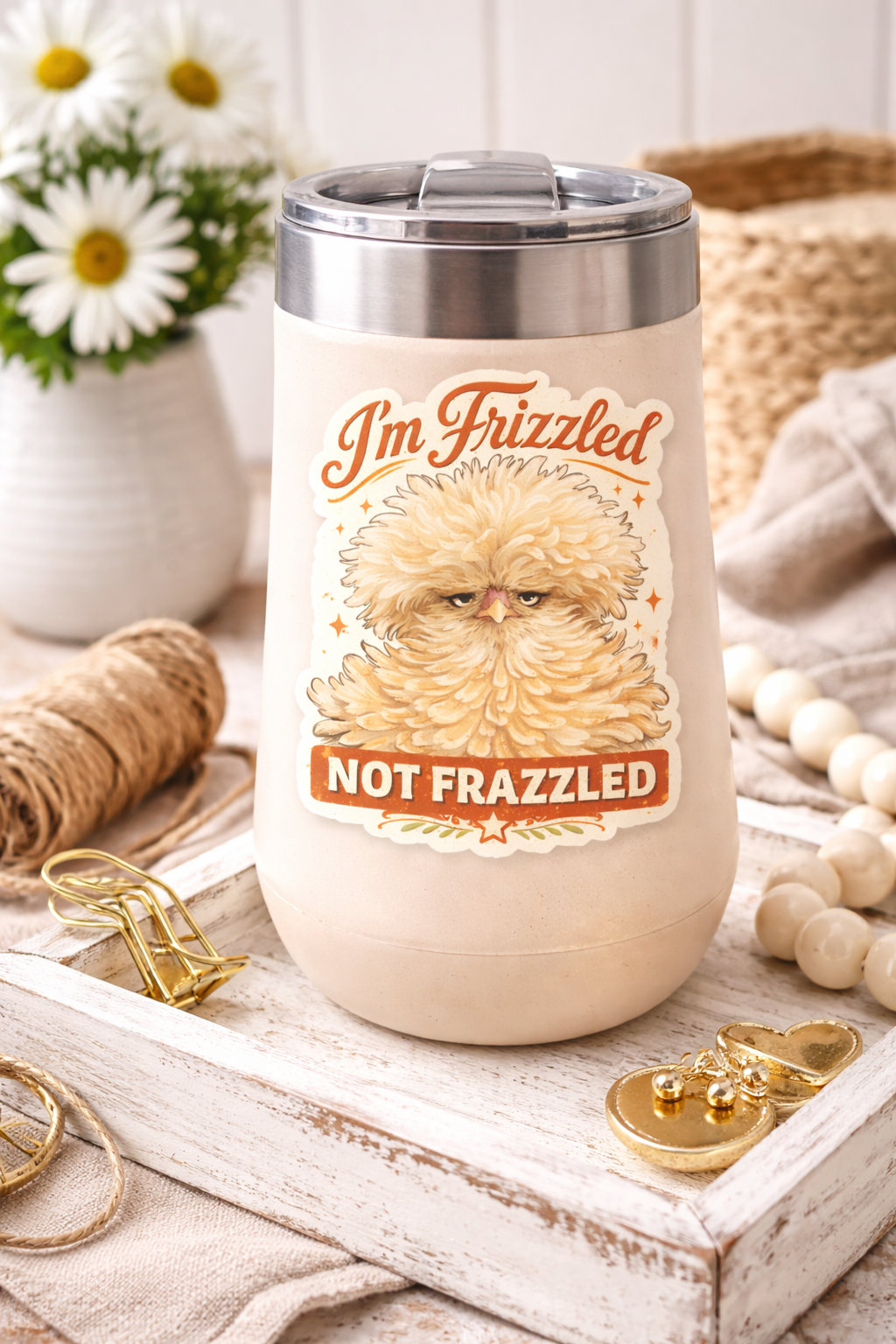 I’m Frizzled Not Frazzled Chicken Sticker – Funny Hen Decal (3”)