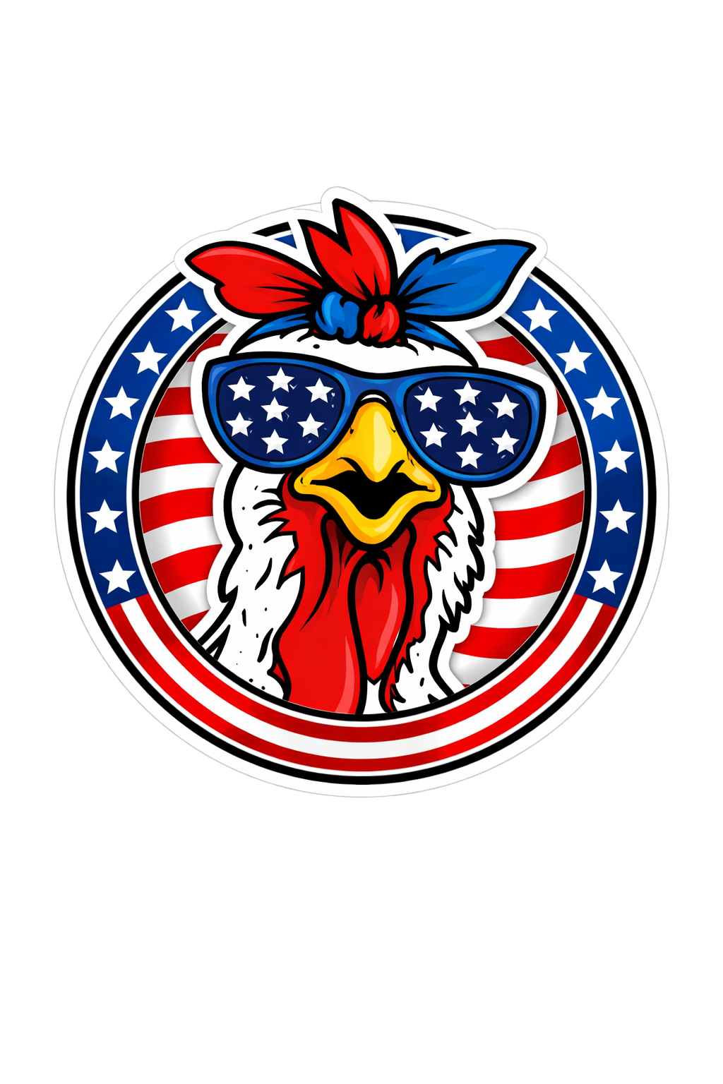 Patriotic Hen Sticker – Patriotic Farm Girl Decal Red White Blue (3”)