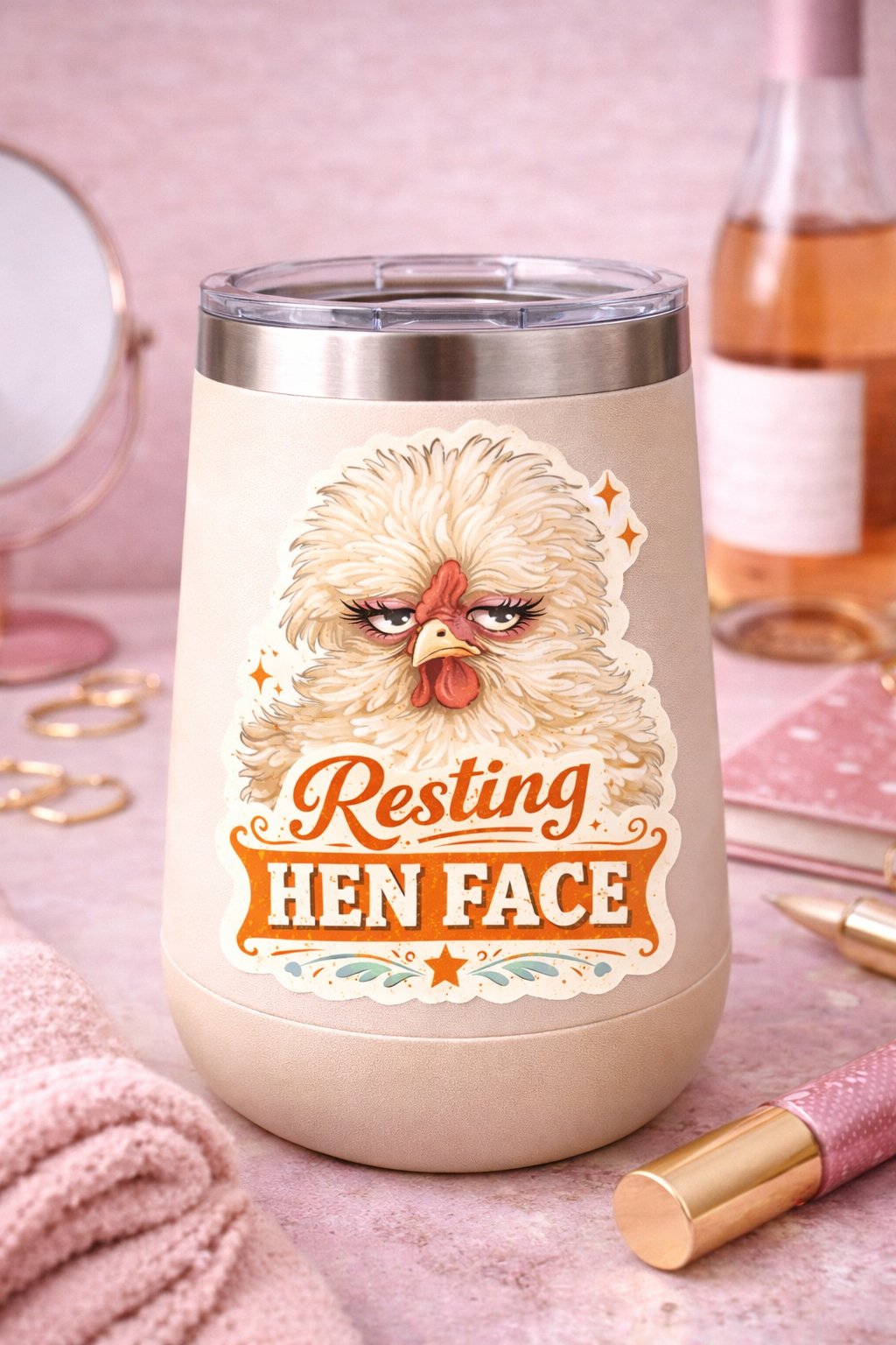 Resting Hen Face Sticker – Funny Chicken Decal for Farm Girls (3”)
