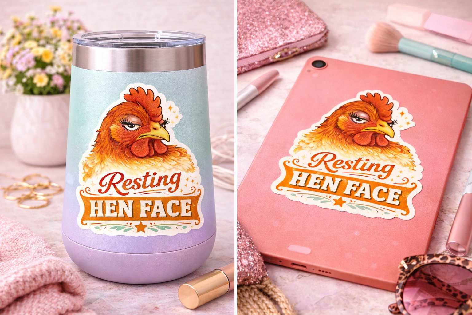 Resting Hen Face Sticker – Funny Chicken Decal Cute Farm Girl (3”)
