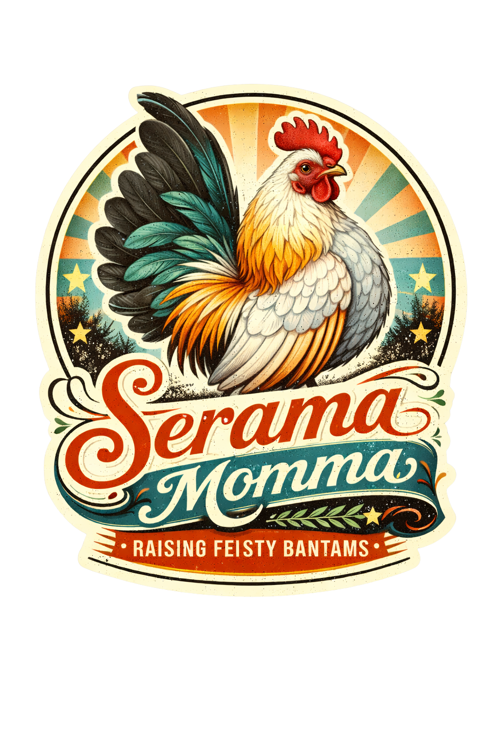 Serama Momma Sticker – Raising Feisty Bantams Chicken Decal Vintage Farm Style (3”)