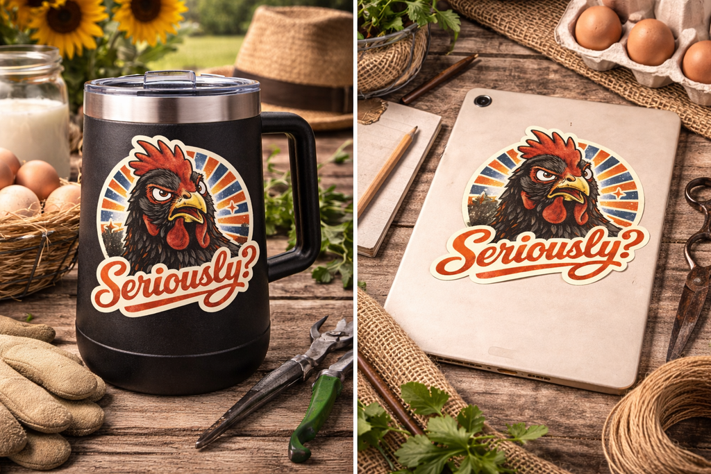 “Seriously?”- Sassy Hen Farm Girl Decal (3”)