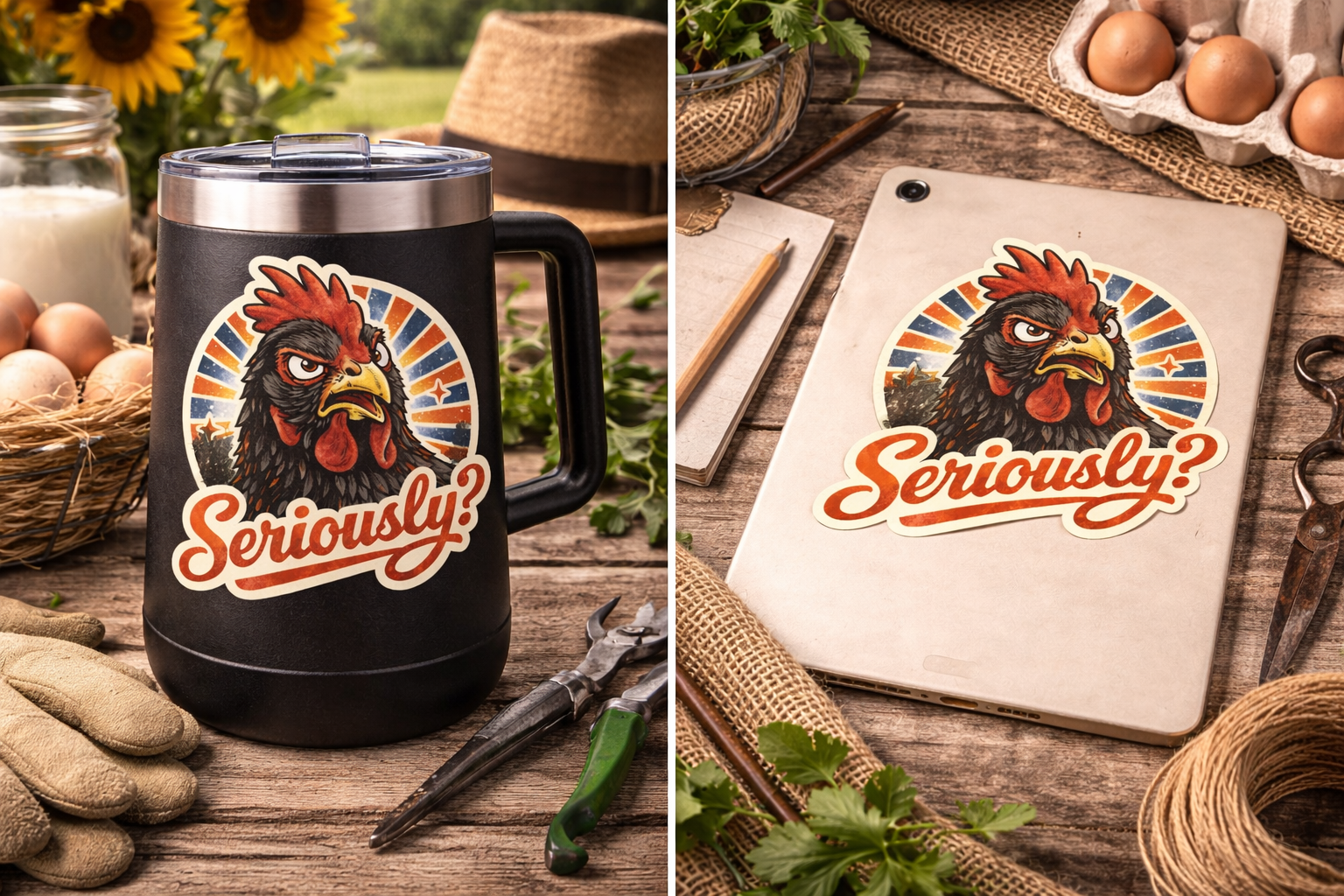“Seriously?”- Sassy Hen Farm Girl Decal (3”)