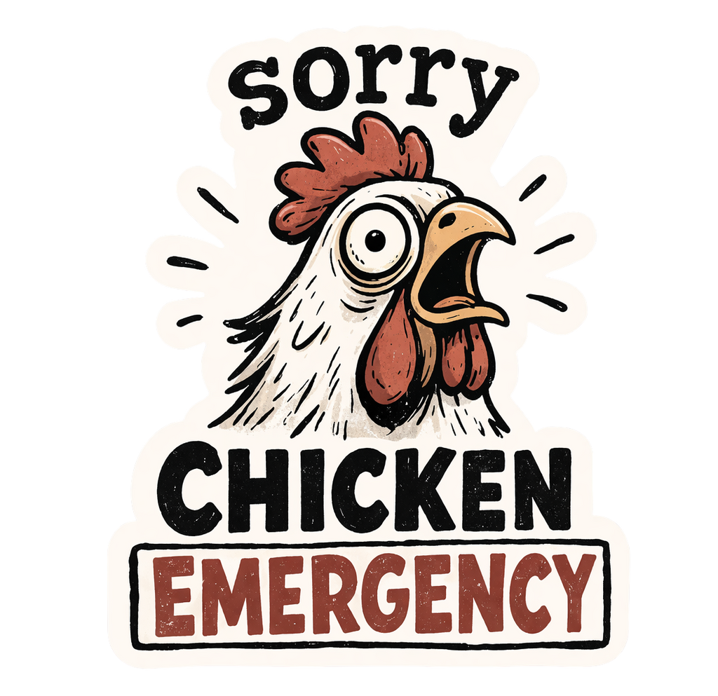 Sorry Chicken Emergency Sticker – Funny Chicken Lover Decal Farm Humor Sticker (3”)
