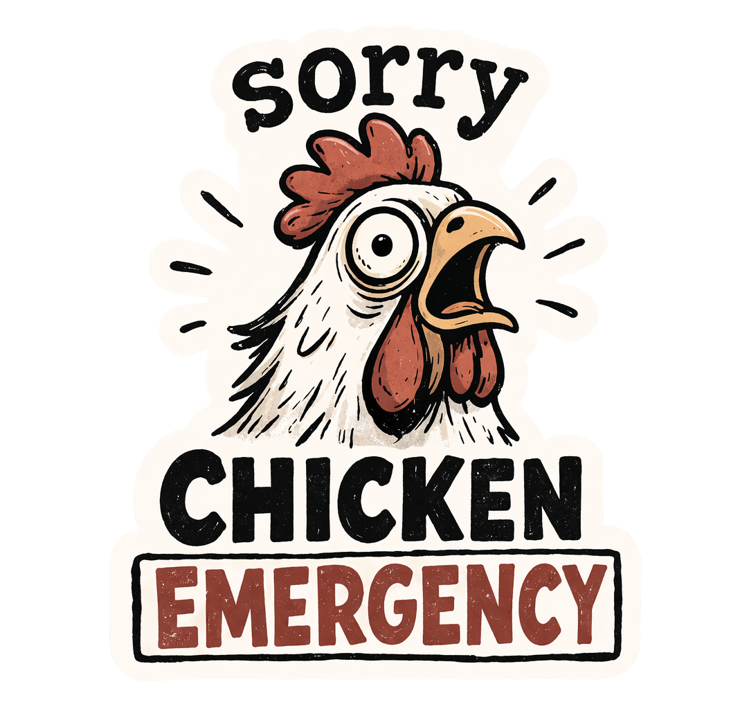 Sorry Chicken Emergency Sticker – Funny Chicken Lover Decal Farm Humor Sticker (3”)