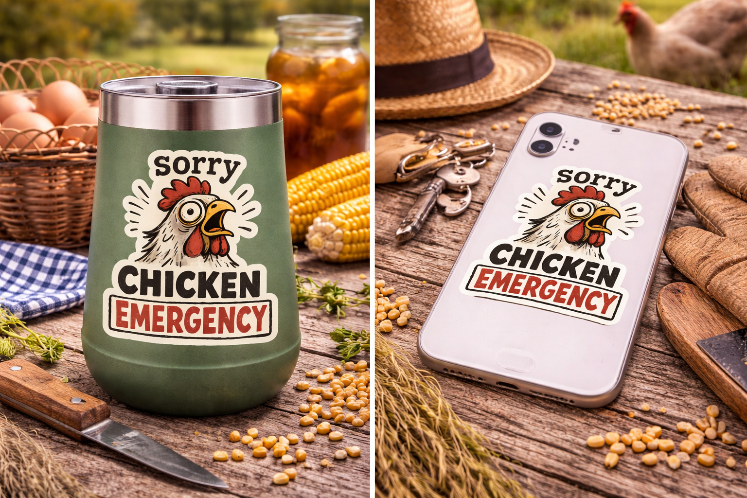 Sorry Chicken Emergency Sticker – Funny Chicken Lover Decal Farm Humor Sticker (3”)