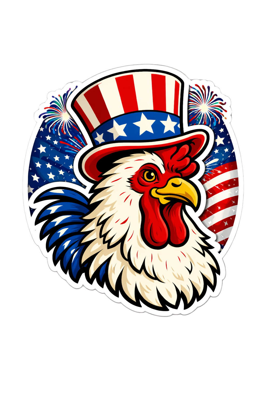 Uncle Sam Rooster- Patriotic Chicken Sticker 4th of July Farm Sticker Funny USA Chicken Decal (3”)