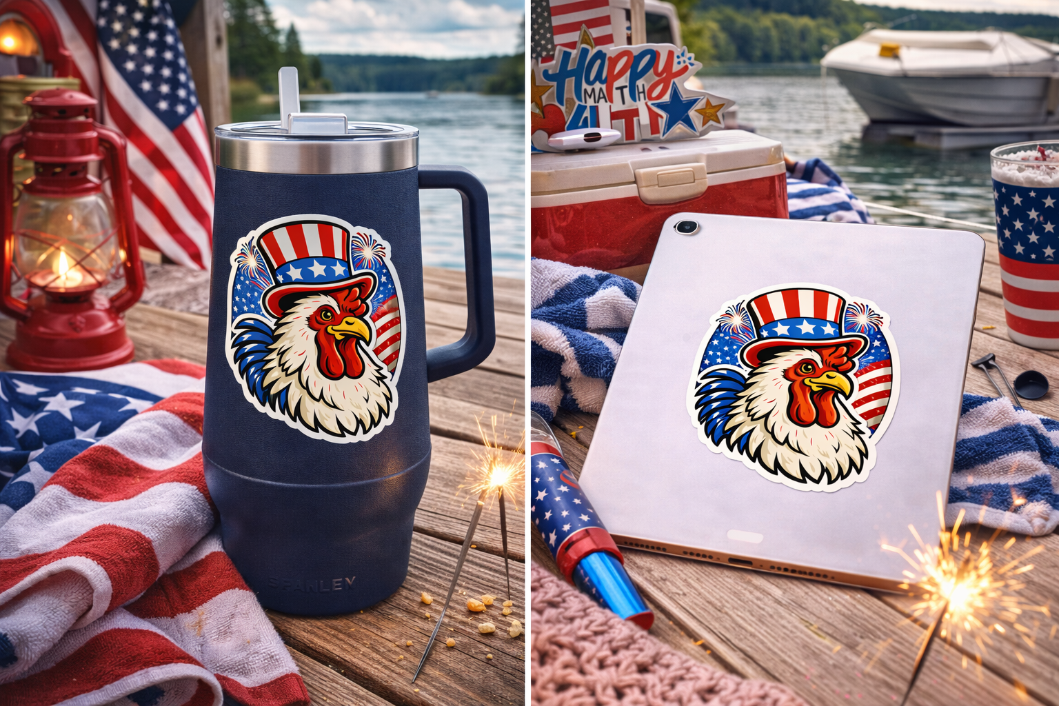 Uncle Sam Rooster- Patriotic Chicken Sticker 4th of July Farm Sticker Funny USA Chicken Decal (3”)