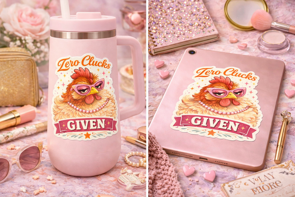 Zero Clucks Given Chicken Sticker – Funny Chicken Sticker Sassy Hen Decal Farm Girl Gift (3”)