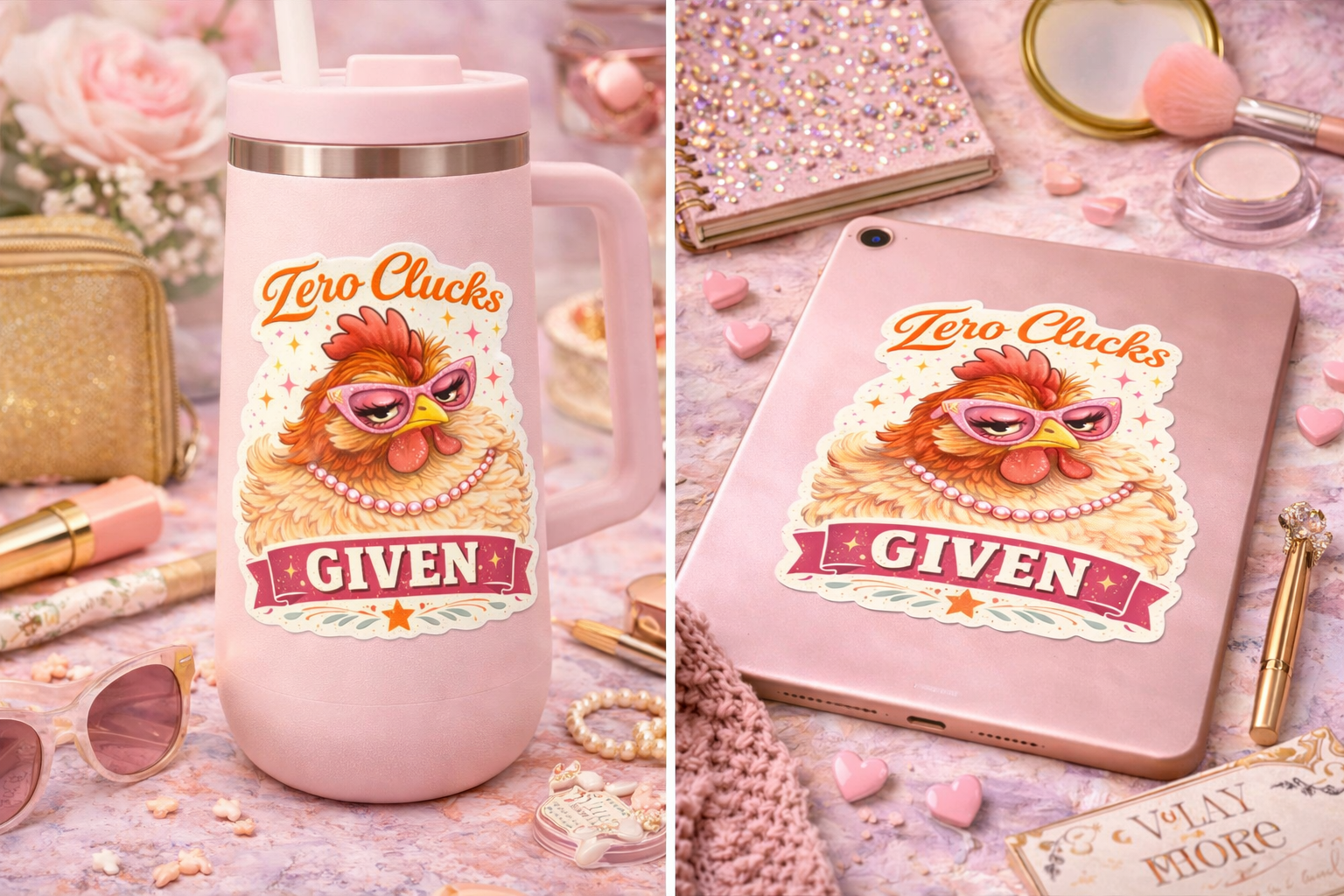 Zero Clucks Given Chicken Sticker – Funny Chicken Sticker Sassy Hen Decal Farm Girl Gift (3”)